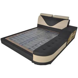 Xlmoebel Lederbett Multifunktionsbett mit Lederbezug und integriertem Regal (Bett "LB8817), Hergestellt in Europa schwarz