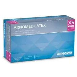 ARNOMED Latex PF Einmalhandschuhe, puderfrei, natur, Strapazierfähige Latexhandschuhe mit guter Griffigkeit, 1 Packung = 100 Stück, Größe XS