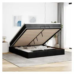 vidaXL Bett, Ottoman-Bett mit Matratzen Schwarz 200x200 cm Stoff