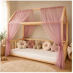 Baby Fancyroom Betthimmel Hausbett Himmel Premium Tüll, Baldachin für Kinderbett Mädchenzimmer, 2-teilig, mit 4 Schleifen, Premium Tüll rosa 300 cm