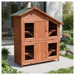 Feel2Home Kleintierkäfig 4 Boxen Hasenstall Aufzucht Holz Kaninchen Stall Kleintierstall, 4 Rampen braun