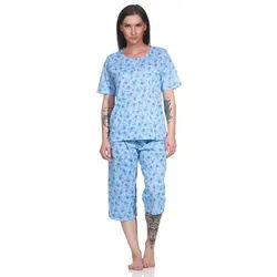 EloModa Pyjama Damen Pyjama 2 teiliger Schlafanzug Hausanzug 3/4 Sommer; M L XL 2XL (2 tlg) blau XL/42