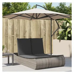 vidaXL Gartenliege, Doppel-Sonnenliege mit Kissen Grau Poly Rattan