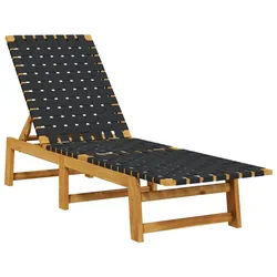 furnicato Gartenliege Sonnenliege aus Echtholz mit Stoff, 157x55x60/74/87 cm, Schwarz und schwarz