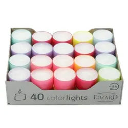 EDZARD 40 Stück Wenzel Colorlights Summer Teelichte, weiß, bunte Kunststoffhülle, ca. 8 h, ø 38 mm, H 24 mm