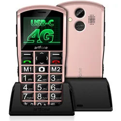 artfone A400 4G Seniorenhandy | Dual-SIM, SOS-Taste Ladestation, Kamera 2,4-Zoll-Display Roségold 1 St