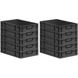 PROREGAL SparSet 10x Eurobox NextGen Color, HxBxT 12x40x60cm, 23 Liter, Griffe schwarz zu, Schwarz, Eurobehälter, Transportbehälter