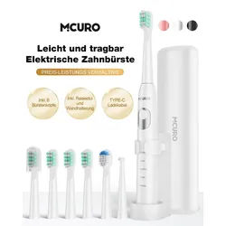 MCURO Elektrische Zahnbürste Schallzahnbürste für Zahnpflege 40000 VPM, 5 Putzmodi, Aufsteckbürsten: 6 St., Reise Zahnbürsten,Timer,TYPE-C aufladbar weiß