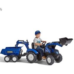 Falk Toys Trettraktor Falk F3090W New Holland Bagger mit Tieflöffel und Maxi-Kippanhänger