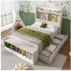 MODFU Kinderbett Modernes Jugendbett mit Regalfächern (Stauraumbett, Einzelbett, Holzbett, 1-tlg., 90x200 cm, Ohne Matratze), mit Schubladen und Regalfächern 98 cm x 240 cm x 100 cm