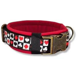 D by E Couture Hunde-Halsband "Pokerface I", gepolstert, verstellbar, 40mm breit, Handmade rot XL (ca. 48-54cm)