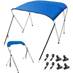 VEVOR 3-Bogen-Bimini-Top-Bootsabdeckung, 1370-1520 mm Einbaubreite 900D-Polyester-Überdachung mit Aluminiumlegierungsrahmen, Wasserdicht & Sonnenschutz, inkl. Aufbewahrungsbox, 2 Stützstangen Blau