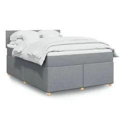 vidaXL Boxspringbett, Boxspringbett mit Matratze Hellgrau 140x200 cm Stoff