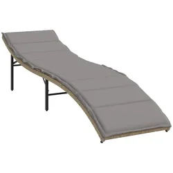 vidaXL Gartenliege, Sonnenliege mit Kissen Beige 55x199x50 cm Poly Rattan