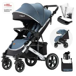 Daliya® Kinder-Buggy RAPIDY Buggy Kinderwagen, XXL Set, kompakt, Kinderbuggy, Sportwagen, (XXL 10-tlg. Komplettset, 10-tlg), Liegeposition, Fußsack, Spieltisch, Wickeltasche, Regenverdeck blau|silberfarben