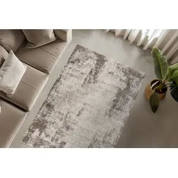 Teppich OBSESSION "My Bella 237", grau (taupe), B:120cm H:13mm L:170cm, Polyester, Teppiche, Teppich, modernes abstraktes Design, Hoch-Tief Effekt, mit Fransen