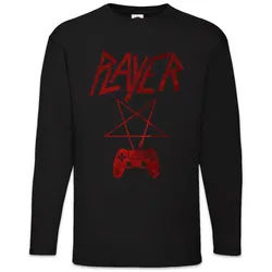 Urban Backwoods Langarmshirt Player P Langarm T-Shirt Pentagramm Logo Pentacle Slayer Gamer Gaming (1-tlg) Controller Trash Metal Band schwarz M