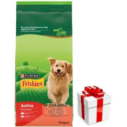 Friskies Active Futter für ausgewachsene Hunde mit Rindfleisch und Gemüse 15kg + Überraschung für den Hund