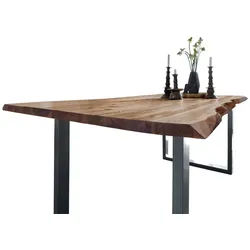 SAM® Baumkantentisch Neapel, massives Akazienholz, Baumkante, Metallgestell U-Form, bis 3 Meter beige 140 cm x 77 cm x 80 cm