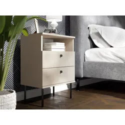 Raumhirsch Furniture Nachttisch Nachtkonsole, Nachtschrank, Nachtkommode, Betttisch (Maße: 50 x 33,9 x 69,4 cm (2 Schubladen, Gewicht 17,5 kg), hohe Beine, modernes Design, stabile Konstruktion beige