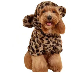 FLOCKI PetsTM Hundepullover Weicher Leoparden-Hundepullover mit Kapuze & Ohren, kuschelig, niedlicher Pullover für Hunde & Katzen XXL