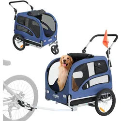 VEVOR Hundeanhänger 45 kg 2in1 Fahrradanhänger Kohlenstoffstahl + 600D Oxford-Gewebe + PP faltbar 1440 x 725 x 845 mm als Anhänger 1320 x 725 x 920 mm als Kinderwagen Hundebuggy Jogger Anhänger Blau