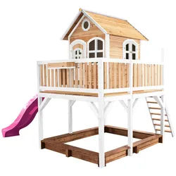 Spielturm , Braun, Lila, Weiß , Holz , Hemlocktanne , 377x291x255 cm , EN 71, CE, FSC 100% , Freizeit & Co, Gartenspielzeug, Spieltürme
