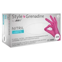 Style Grenadine Nitrilhandschuhe, puderfrei, magenta, Unsterile Einmalhandschuhe mit Fingerspitzentexturierung, 1 Packung = 100 Stück, Größe S