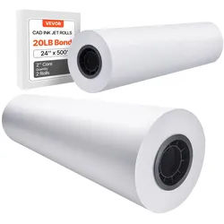 VEVOR Großformatpapier Plotterpapier 152,4 m x 61 cm 2 Rollen CAD-Bond-Rollen mit 76,2 mm Kern, Zeichenrollen für CAD-Zeichnungen, technische Pläne, GIS-Karten und Architekturentwürfe Weiß
