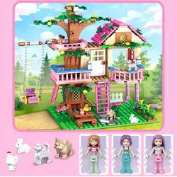 COIL Baumhaus, Bauklötze, Spielklötze, Baukasten Spielbauklötze, (Modell: 7652, 504 St), 3 Figuren, 4 Tiere, Haus mit Balkon, ab 8 Jahren bunt|weiß