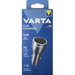 Varta Ladeadapter, KFZ, Car Charger, 45W, anthrazit 1x USB-A QC, 1x USB-C PD, Retail Blister