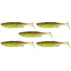 Savage Gear Kunstköder Gummifische Duft 5 St. - FAT MINNOW T-TAIL 13cm 20gramm ver. Farben, Rasselschlitz grün
