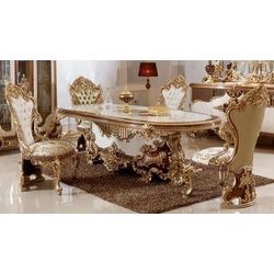 Casa Padrino Esszimmer-Set »Luxus Barock Esszimmer Set Weiß / Braun / Gold - 1 Barock Esstisch & 6 Barock Esszimmerstühle - Barock Esszimmer Möbel - Luxus Möbel im Barockstil - Edel & Prunkvoll - Luxus Qualität«