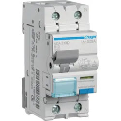 HAGER ADA513D - FI/LS-Schalter, 1P+N 10kA B-13A 30mA Typ A