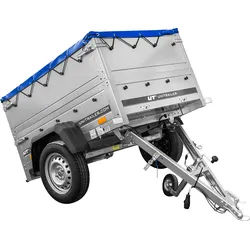 Pkw-Anhänger neu GARDEN TRAILER 150 KIPP mit zusätzlichen Bordwänden, Stützrad und blauer Flachplane
