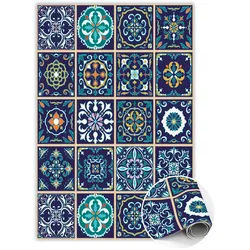 Tulup Vinyl Teppich 120x180 cm Portugiesische Fliesen , Blau , Kunststoff , Rechteckig , 120x180 cm , Teppiche und Böden, Teppiche, Outdoorteppiche