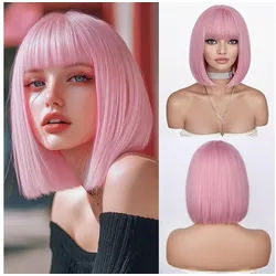 LuxusKollektion Kunsthaarperücke Perücken Bob Pony Kurz Blond Damen Synthetisch Pink