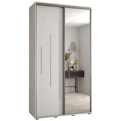 Abiks Möbel Schwebetürenschrank 235,2/140/45 2-türig , Weiß, Weiß, Silberfarben , Metall , Nachbildung , 6 Fächer , 140x235x45 cm , Schlafzimmer, Kleiderschränke, Schwebetürenschränke