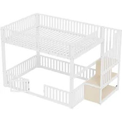 Oxeza Etagenbett 140/200 cm Weiß mit Stauraumleiter und Led , Metall , Mode , Rechteckig , 140x200 cm , Babymöbel & Kindermöbel, Kinderzimmer & Jugendzimmer, Stockbetten