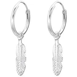 Order & Smile Schmuck Paar Ohrhänger Feder Creolen Ohrringe Silber 925 silberfarben