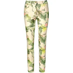Stoffhose MADELEINE "Hose Hose mit Blumenmuster", Damen, Gr. 17, N + K Gr, weiß (wollweiß, multicolor), Obermaterial: 68% Baumwolle CO. 29% Polyester PES. 3% Elasthan EL., Modern, normal, Hosen Stoffhose
