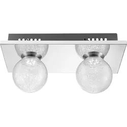Deckenleuchte Glas Kugel Kugellampe Chrom 2 Flammig Deckenlampe Wohnzimmerlampe Modern, klar, 2x 3W 238Lm warmweiß, LxBxH 30x15x12,5 cm