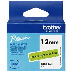 Brother Schriftband BTAG-G31 Schwarz auf Hellgrün 12 mm x Tintenpatrone schwarz