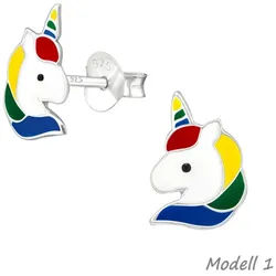 Order & Smile Schmuck Paar Ohrstecker Kinderohrstecker „Einhorn“: 925 Silber Ohrringe bunt bunt