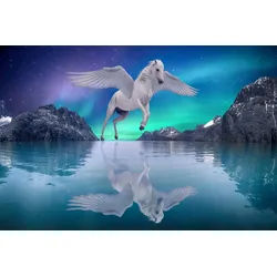 Papermoon Fototapete VLIES-Tapete Premium "Pegasus überm Wasser", Kleister KOSTENLOS, reduziert, 3D-Effekt, restlos trocken abziehbar, (2633), Wandtapete Bild Dekoration Wand-Dekor Motiv Tapete Poster 5 m x 2.8 m