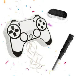 relaxdays Pinata Set mit Stab & Maske, Controller weiß grau|schwarz|weiß 42 cm x 8 cm x 32 cm
