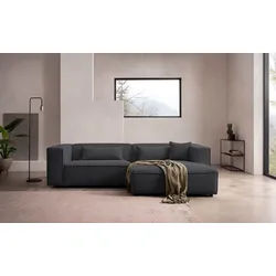 LeGer Home by Lena Gercke Ecksofa PIARA mit Kedernaht, Cord, Leinenoptik o. Strukturstoff, Couch, L-Form, wahlweise Ottomane rechts/links, schwarze Füße, bequemer Sitzkomfort grau