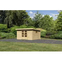 KARIBU Gartenhaus »Jeebel 6«, Holz, BxHxT: 387 x 217 x 297 cm (Außenmaße inkl. Dachüberstand) - beige