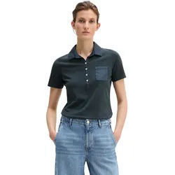 Poloshirt MARC O'POLO "mit Material-Mix-Details", Damen, Gr. XL, deep night blau, Obermaterial: 100% Baumwolle, unifarben, slim fit, normaler Saum, Shirts