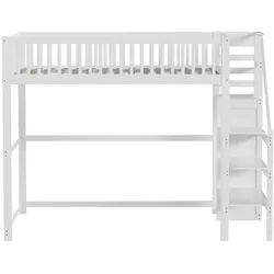 Okwish Hochbett 140/200 cm weiß Kinderbett aus Kiefernholz mit Kleiderschrank , Weiß , Holz , 140x200 cm , Babymöbel & Kindermöbel, Kinderzimmer & Jugendzimmer, Kinderbetten, Hochbetten